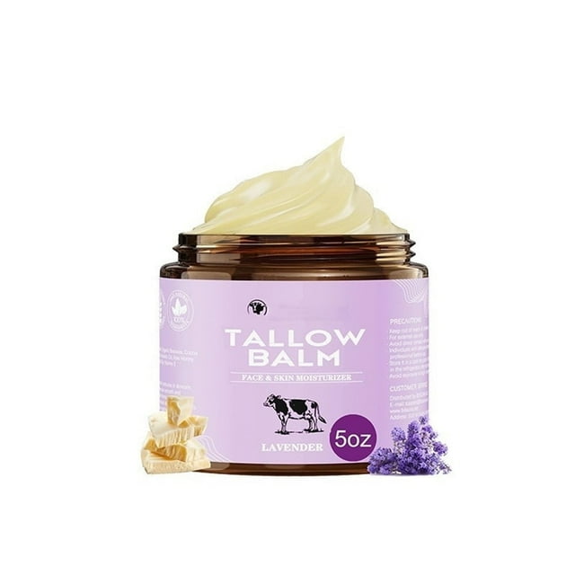 Grass-Fed Beef Tallow Balm with Raw Honey - Moisturizing Cream for Soft, Smooth Skin, Natural Tallow Skin Care Cream Body Butter, Handmade All-Natural Moisturizer (5 Oz, Lavender)