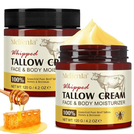 Grass Fed Beef Tallow - Deeply Moisturizing for Face & Body - Natural Skin Care for Soft, Supple Skin - 2Pack