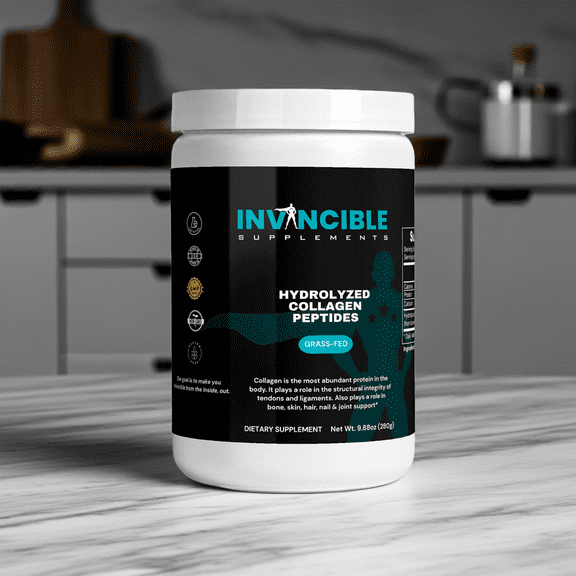 Invincible Supplements Grass-Fed Hydrolyzed Collagen Peptides-Type I & III  20g Collagen per Serving, 18g Protein, 26mg Calcium  Supports Skin Elasticity, Bones & Joints