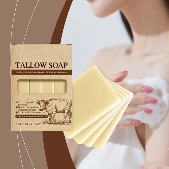 Grass-Fed Tallow Soap 120g, Mild Cleaning Bar for Body Care, Removes Odor, Cold Processed with Red Foam, Gentle on Skin, Fresh and Comfortable for Daily Bathing and Sensitive Skin