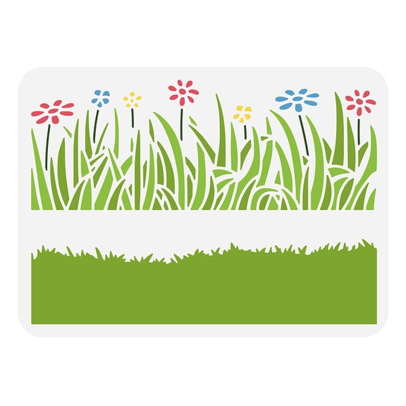Grass Field Stencil: 8.3x11.7inch Flowers & Grass Pattern Reusable Plastic Stencil for Wall Floor Door Painting DIY