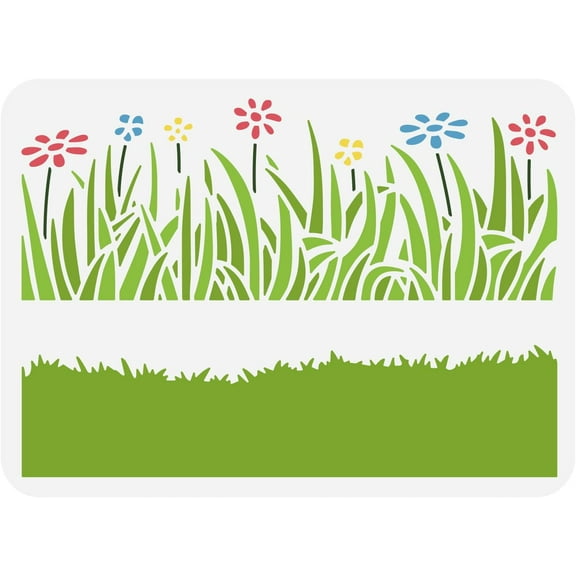 Grass Field Stencil: 8.3x11.7inch Flowers & Grass Pattern Reusable Plastic Stencil for Wall Floor Door Painting Mixed Color