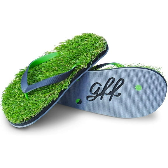 Grass Flip Flops Synthetic Grass Slippers Comfort Non Slip Sandals for Men/Women/Kids - Black/Green Medium