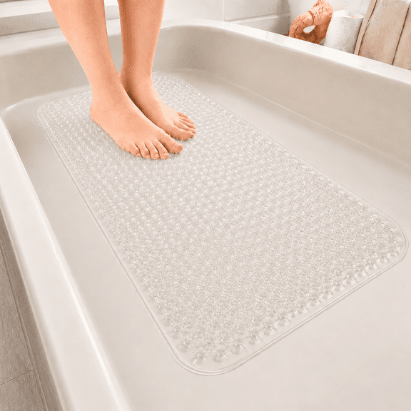 Dependable Industries Grass Foot Scrubber Bath Mat with Suction Cups, 25 x 14 in,clear