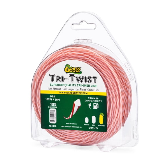 Grass Gator X5105L Tri-Tri-Twist Trimmer Line, .105 Inch Diameter, 127 Ft, 1/2 LB, Red/White, Less Abrasive, Long Lasting, for Commercial & Residential Use