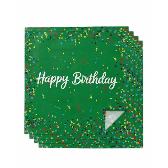 Grass Green Birthday Cloth Napkins Set of 4 Reusable Dinner Napkins, Colorful Confetti Ribbons Polka Dots Classroom Cocktail Napkin Washable Table Napkins for Wedding/Party/Baby Shower 20"x20"