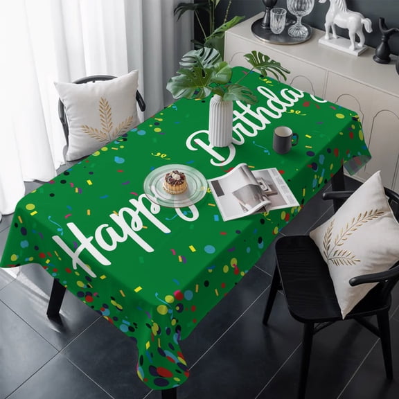 Grass Green Birthday Table Cloth Waterproof Tablecloths, Colorful Confetti Ribbons Polka Dots Classroom Tablecloth Dining Table Cover for Kitchen Party Outdoor, Rectangle Tablecloth 60x120 Inch