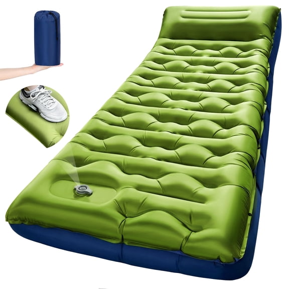 Grass Green Camping Sleeping Pad 5.9 Inch Thick Built-In Foot Pump For Outdoor Use