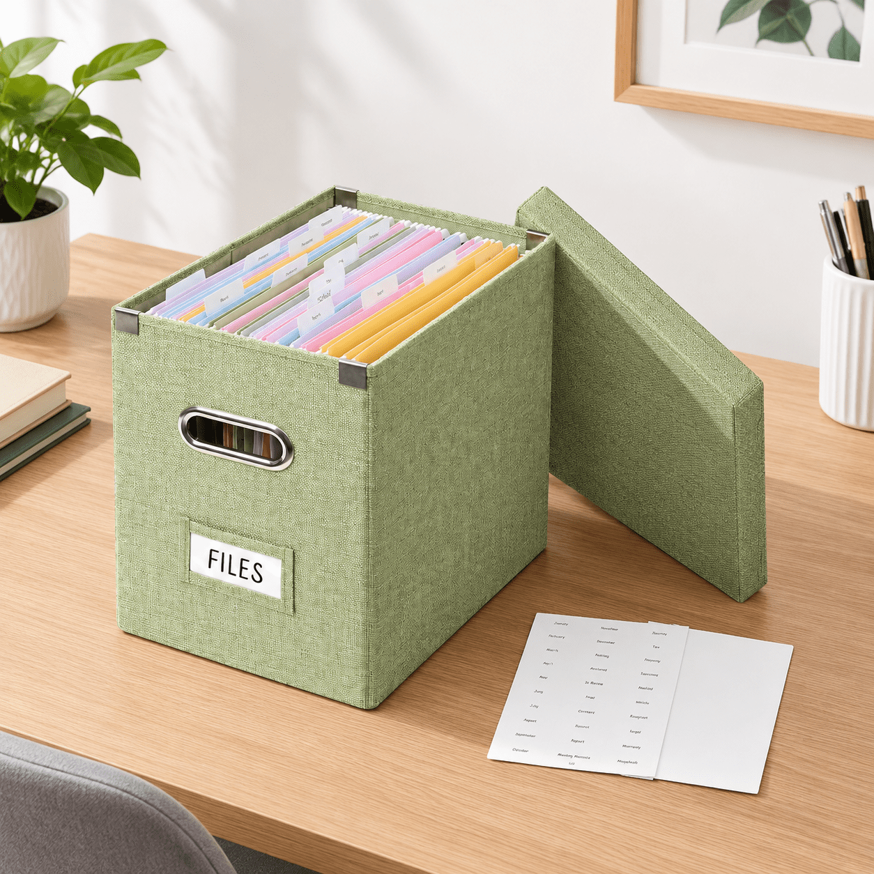 File Organizer Container Grass Green File Organizer Box with 15 Hanging Folders and Lift-Off Lid ...