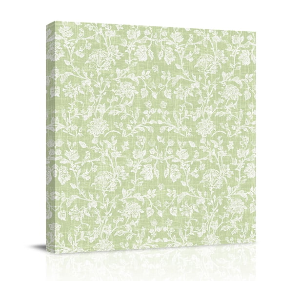 Grass Green Floral Canvas Wall Art for Living Room, Pastoral White Petal Leaf Botanical Linen Poster Print Painting for Bedroom Office Home Decoration Wall Pictures Prepare To Hang 8"x8"