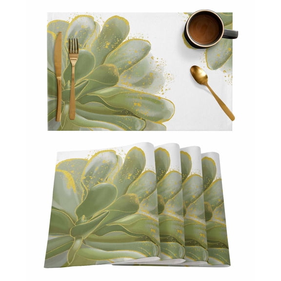 Grass Green Gold Flower Placemats Set of 1 Green Gradient Vintage Abstract Line Heat Insulation Washable Place Mats, Rustic Non-Slip Table Mats for Dining Table Party Kitchen Decor,13x19 Inch