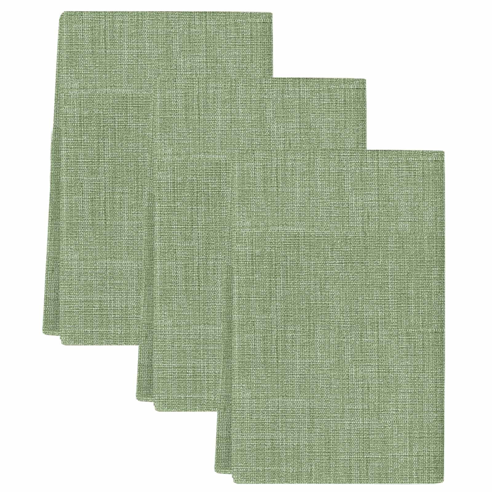 Grass Green Kitchen Towels Set of 3, Farmhouse Burlap Solid Green Modern Linen Texture Soft Microfiber Dish Towels, Absorbent Washable Dishcloths for Kitchen Cleaning, Drying Dishes, 18x28 Inches