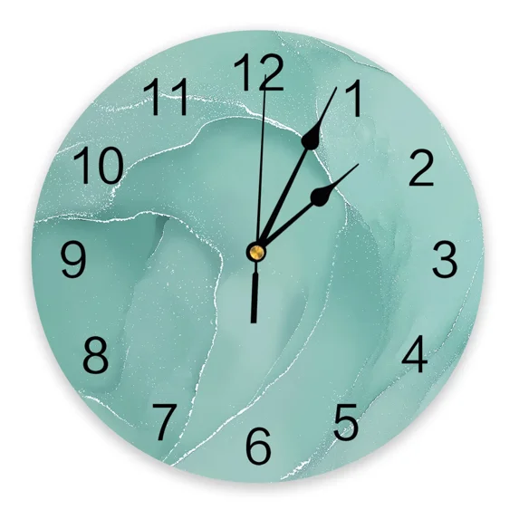Grass Green Marble Wall Clocks Silent Living Room Decoration Round Wall Clock Home Bedroom Kitchen Wall Decor Clocks(12 Inch)