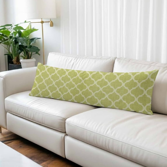 Grass Green Morocco Body Pillow Covers 20"x54", Ethnic Geometric Quatrefoil Lattice Soft Brushed Microfiber Breathable Throw Pillow Covers, Pillowcase with Zipper for Couch Sofa Bedroom Living Room