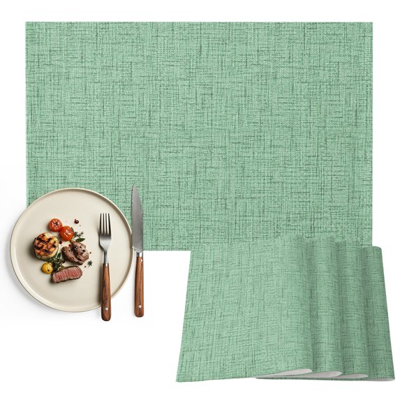 Grass Green Placemats Set of 6, Rustic Farmhouse Solid Color Washable Wipeable Table Mats for Dining Tables, Indoor Outdoor Kitchen Place Mats for Holiday Party Table Decor