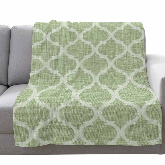 Grass Green Plaid Fleece Throw Blanket Lightweight Retro Country Moroccan National Geometrical Plaid Fuzzy Flannel Throws Super Soft Cozy Flannel Blanket for Couch, Sofa, Bed, Travel 50"x60"