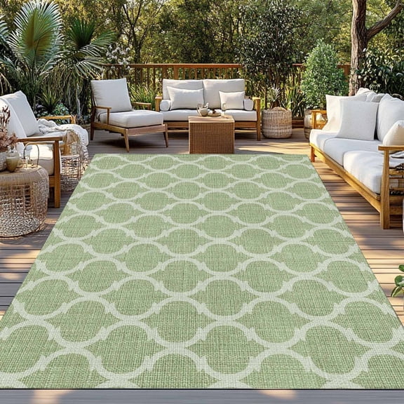 Grass Green Plaid Indoor Outdoor Rugs 4x6 Ft, Retro Country Moroccan National Geometrical Plaid Outdoor Patio Rugs Mat Washable Outside Area Rugs Carpet for Porch Deck RV Camping Pool Balcony