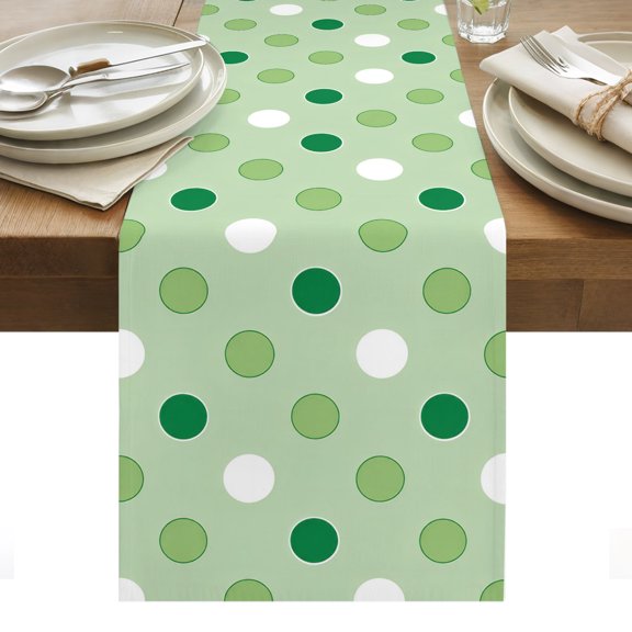 Grass Green Polka Dots Table Runner, Modern Minimalist Geometric Circles Spots Washable Kitchen Table Runners Dress Scarves for Dining Table Decorations Party/Restaurant/Indoor Outdoor Use, 13x36in
