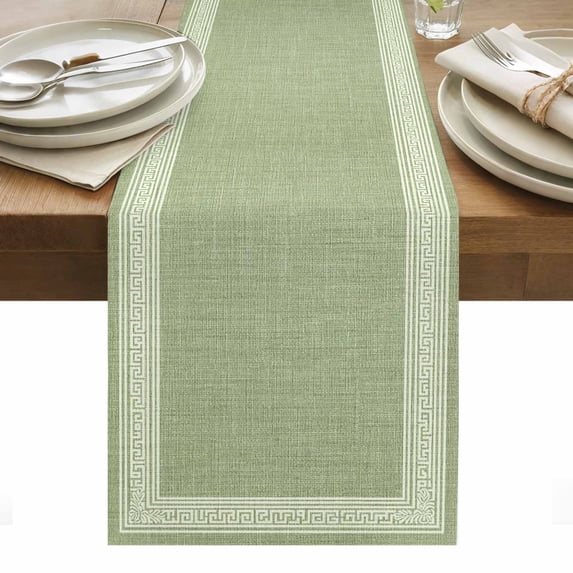 Grass Green Retro Greek Key Table Runner - 72 Inch Long, Kitchen Dining Table Runner Dresser Scarves, Geometric Greece Ancient Rustic Farmhouse Decor for Coffee Tables Wedding Party Banquet