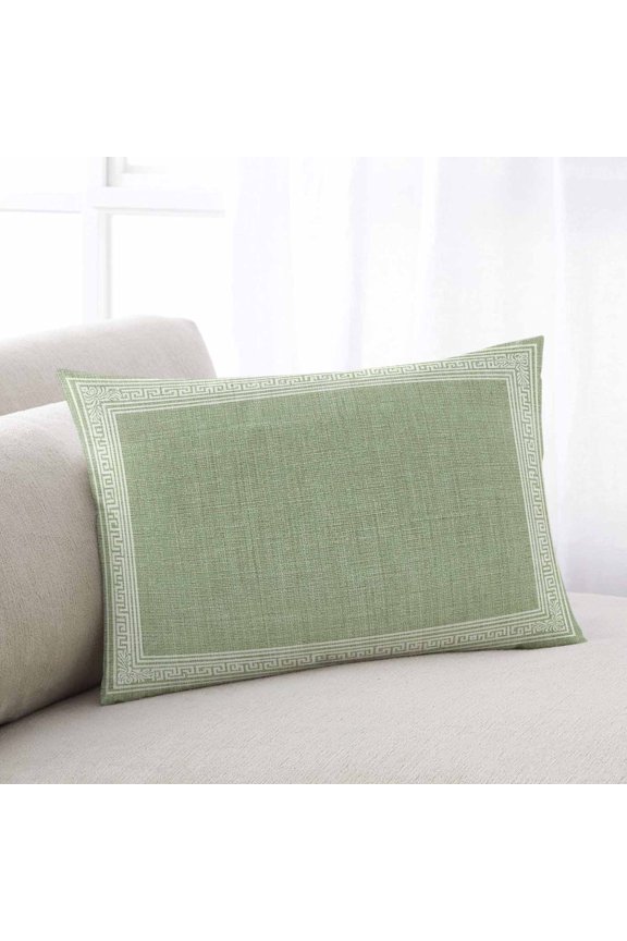 Grass Green Retro Greek Key Throw Pillow Cover,Pillowcase Protectors with Zipper,Breathable Decorative Lumbar Pillow Case Cover,Geometric Greece Ancient Rustic Pillow Shams for Couch Sofa 12x20Inch