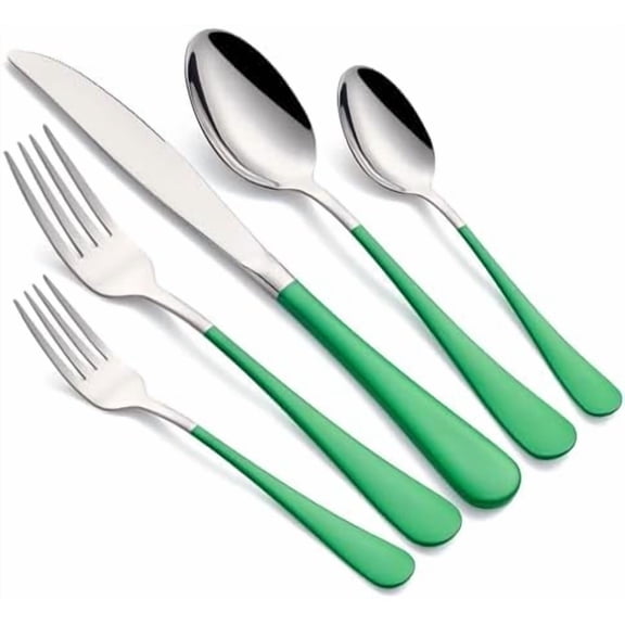 Grass Green Silverware Set 20 Piece 18/0 Stainless Steel Flatware Grass Green Handle Cutlery Set Service for 4 Fork Knife Spoon Set Mirror Finish Dishwasher Safe