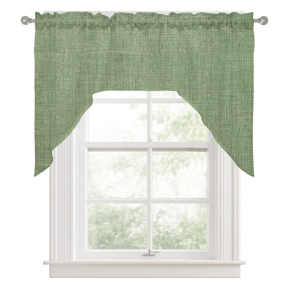 Grass Green Swag Valances for Windows, Farmhouse Burlap Solid Green Color Modern Linen Texture Kitchen Valance Rod Pocket Window Treatment, Bathroom Swag Curtain Panel for Living Room, 56 x 36 inch