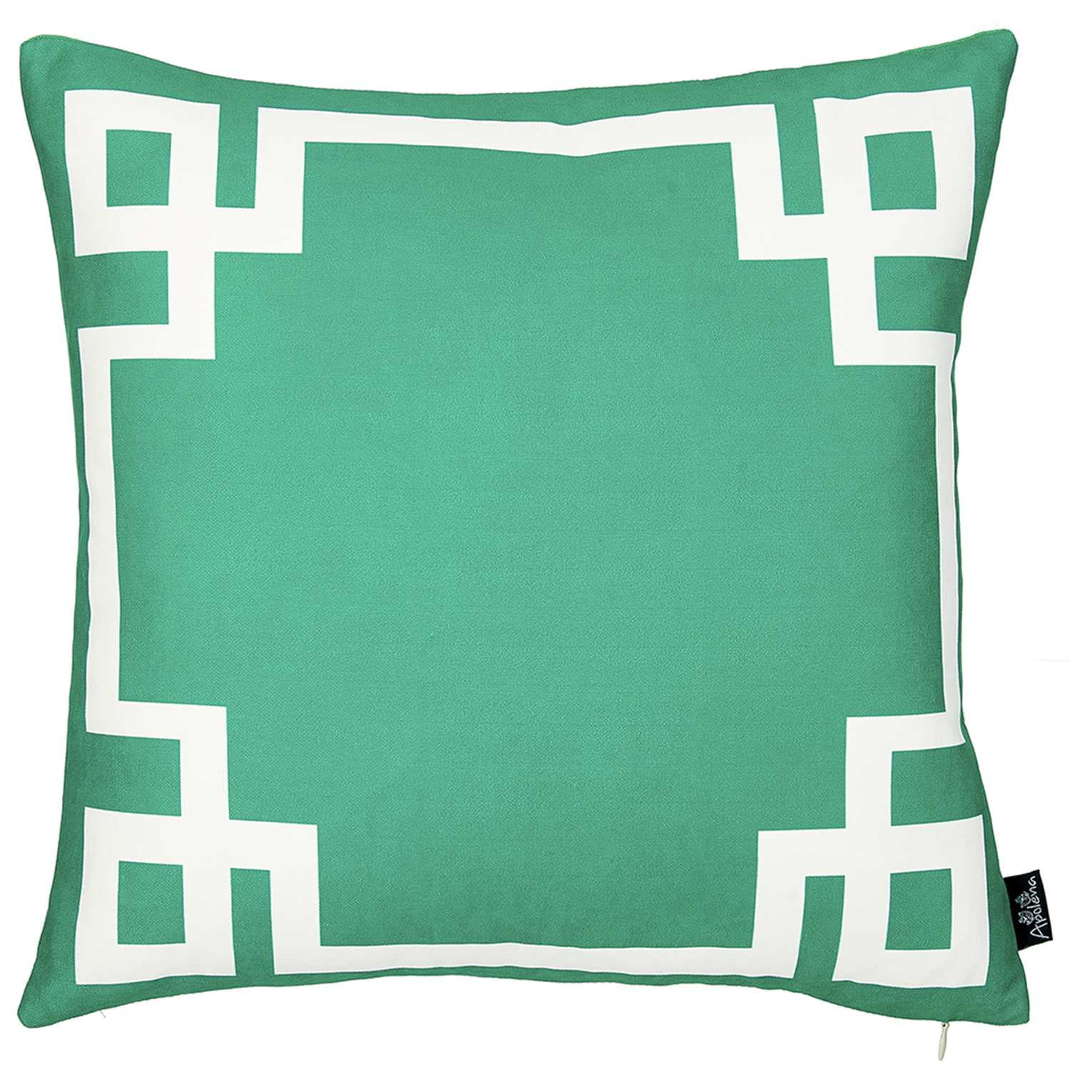 Green and White Geometric Polyester Throw Pillow Cover