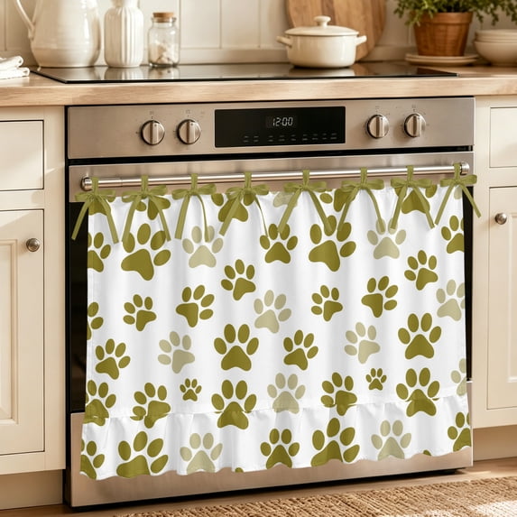 Grass GreenDog Paw Prints Oven Skirt Curtain, Cute Decor Paw Print Oven ...
