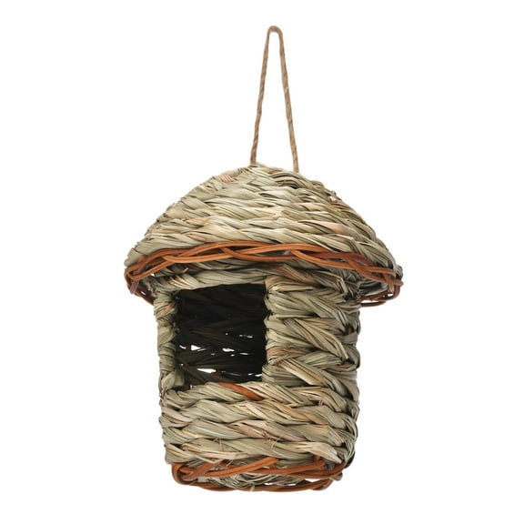Grass Hanging Bird House Bird Nest Bird Cages Roosting Cozy Resting Place Hand Woven Bird Hut for Finch, Canary ,Outdoor ,Patio, Window , 12cmx15cm