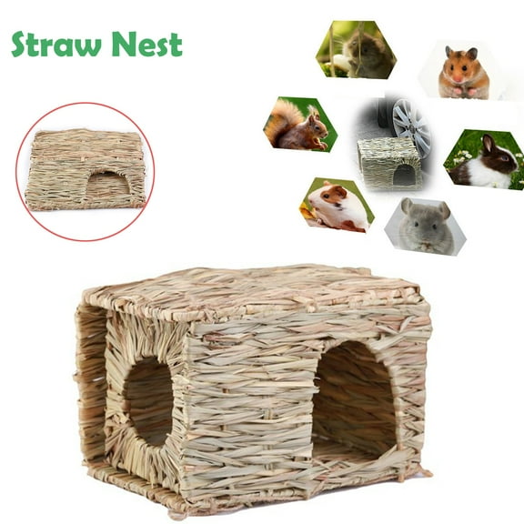 Grass House for Rabbits,Hand Woven Bunny Grass House,Natural Grass Hideaway for Bunny Guinea Pig Chinchilla Ferret Hamster Squirrel with Rabbit Chew Toys