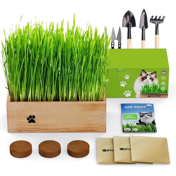 Grass Kit for Indoor Cats - 3 with Grass Seeds, Nutrient Soil & Planter Pots | Complete Growing Set for Pet Grass (Non-GMO Wheat Grass)