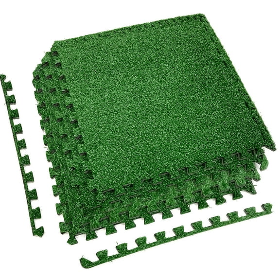 Grass Mat Interlocking Tiles - Soft Artificial Deck Carpet Turf Flooring for Bedroom, Living Room, Office