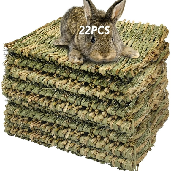 Grass Mat for Rabbit Bunny Chew Toys Woven Bed Mat for Guinea Pig Chinchilla Squirrel Hamster Cat Dog and Small Animal (22PCS Grass mat)