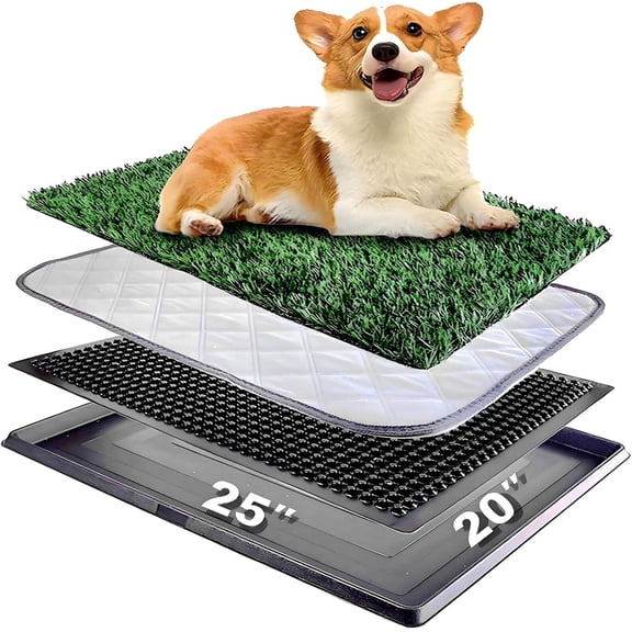 Grass Pad with Tray 25"X20" - Artificial Turf Pet Potty for Apartment Balcony/Patio, Portable  Grass Litter Box for Dogs , Indoor/Outdoor  Washable Pee Mat