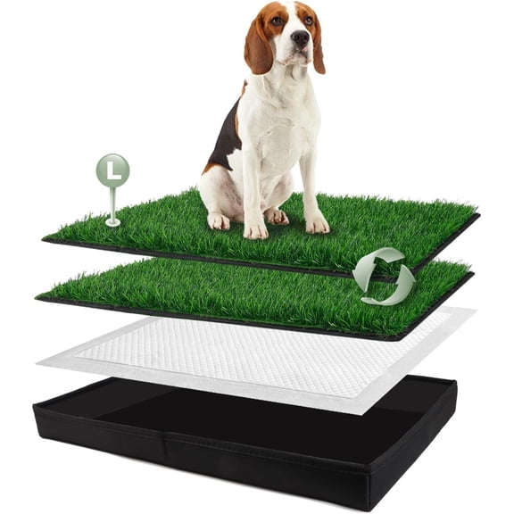 Grass Pad with Foldable  Litter Box, Large Liner Base (33"x23") for Balcony, 2 Artficial Grass Pee Pads for Dogs, Pee Pad Holder, Potty
