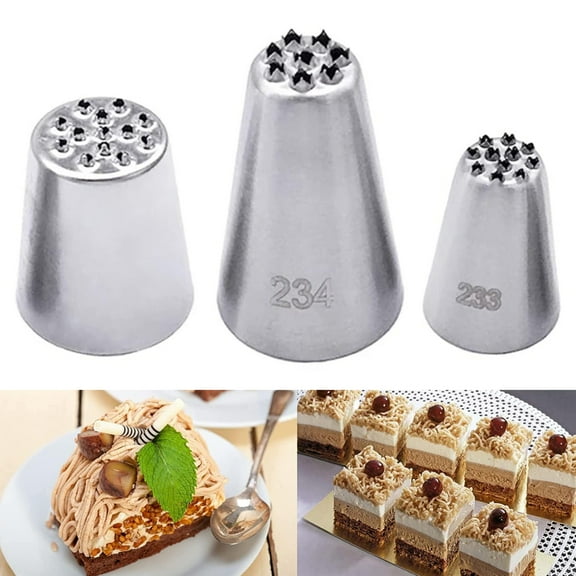 3-Pack Grass Piping Tips for Cake Decorating Tips 233, 234, 29 for Frosting Grass, Hair & Fur on Cakes, Cupcakes & Cookies