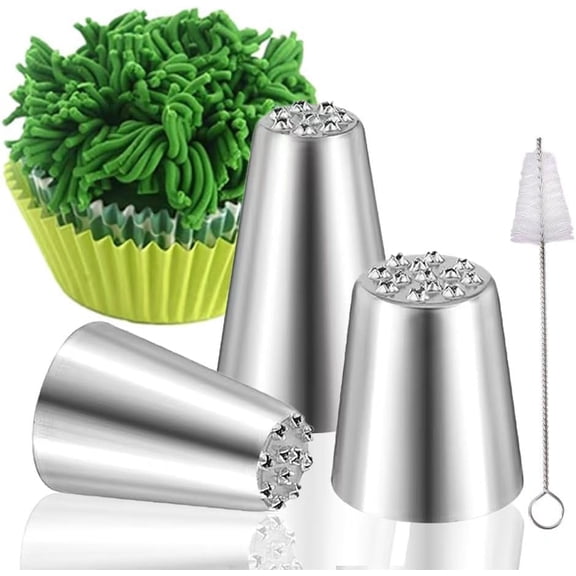 Grass Piping Tips Set for outdoor themed cakes decorating, 29,233,234 grass icing tip for grass hair fur effects on Cupcakes Desserts,multi-opening grass nozzle for cake