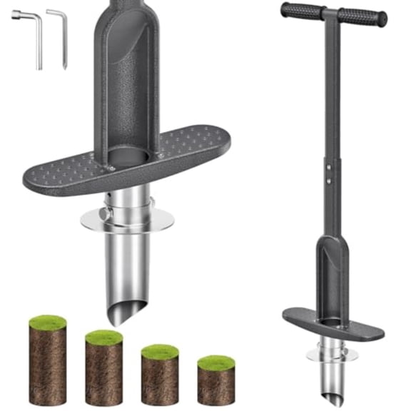 Grass Plugger Tool with Adjustable Digging Depth from 3 to 6 Inch Bulb Planter with Long Handle Plug Cutter Bulb Transplanter Tool for Plants Digging Holes Repair of Turf Transplant Seedling