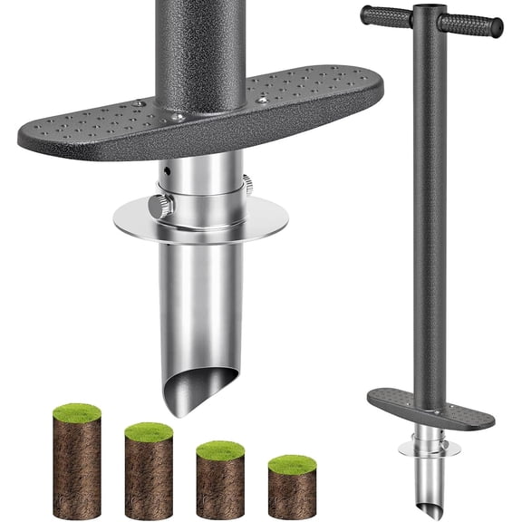 Grass Plugger Tool Lawn Plugger with Long Handle - Heavy Duty Steel Sod Turf Plugger Bulb Planter Tool, Soft Rubber Grip for Turf Repair, Seedling Transplant & Digging Holes