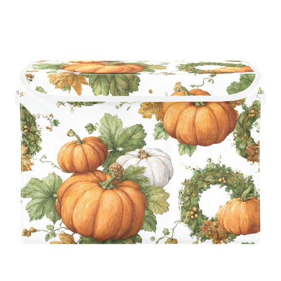Grass Pumpkin Thanksgiving Foldable Storage Bins with Lids Handles Collapsible Storage Containers Tote Boxes 16.5 x 12.6 x 11.8 inches