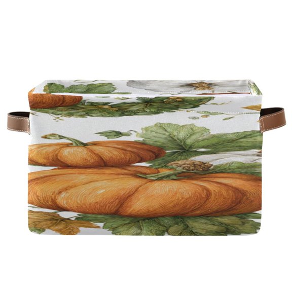 Grass Pumpkin Thanksgiving Square Storage Bins with Handles Collapsible Containing Box 1 Pack