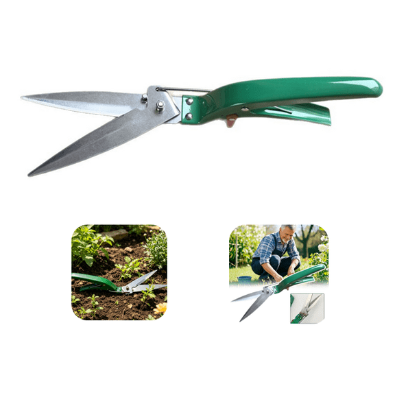 Grass Shears – Adjustable Rotating Handle with Sharp Non-Stick Carbon Steel Blades, Comfort Handles, and Safety Lock for Precise Garden and Lawn Edging