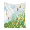 thumbnail image 1 of Grass Soft Flannel Fleece Blanket, Clouds with Spring Meadow with Butterflies and Green Grass Chamomile Blossom Garden, Cozy Plush for Indoor and Outdoor Use, 60" x 80", Multicolor, by Ambesonne, 1 of 5