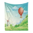 thumbnail image 1 of Grass Soft Flannel Fleece Blanket, Summer Season with Mill and Hot Air Balloon Nursery Style Cartoon Design Illustration, Cozy Plush for Indoor and Outdoor Use, 60" x 80", Multicolor, by Ambesonne, 1 of 6