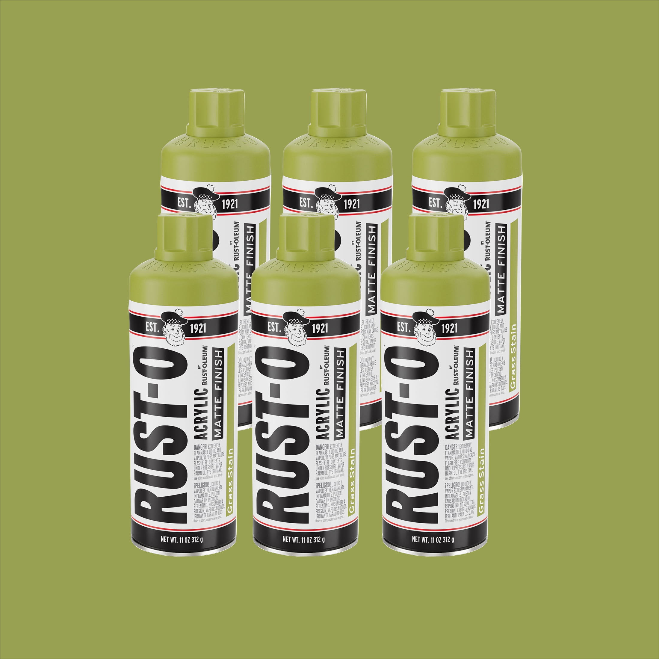 6 Pack, Grass Stain, Rust-Oleum Rust-O Acrylic Matte Spray Paint-392207, 11 oz