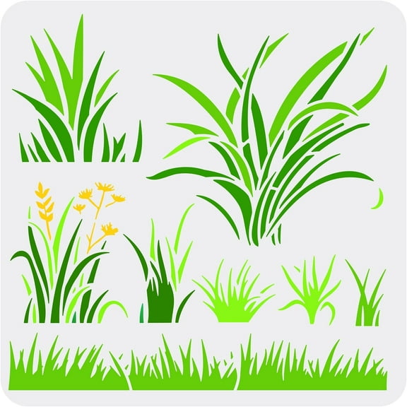 Grass Stencil 11.8x11.8inch Reusable Drawing Template for Painting - Plastic Cattail Leaves Plants Pattern for Wall Wood Furniture