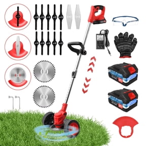 Grass Trimmer Cordless Electric-Weed Eaters & Weed Trimmer, Weed Lawn Edge Trimmer, Mower with Upgraded Wheels & 2 Batteries
