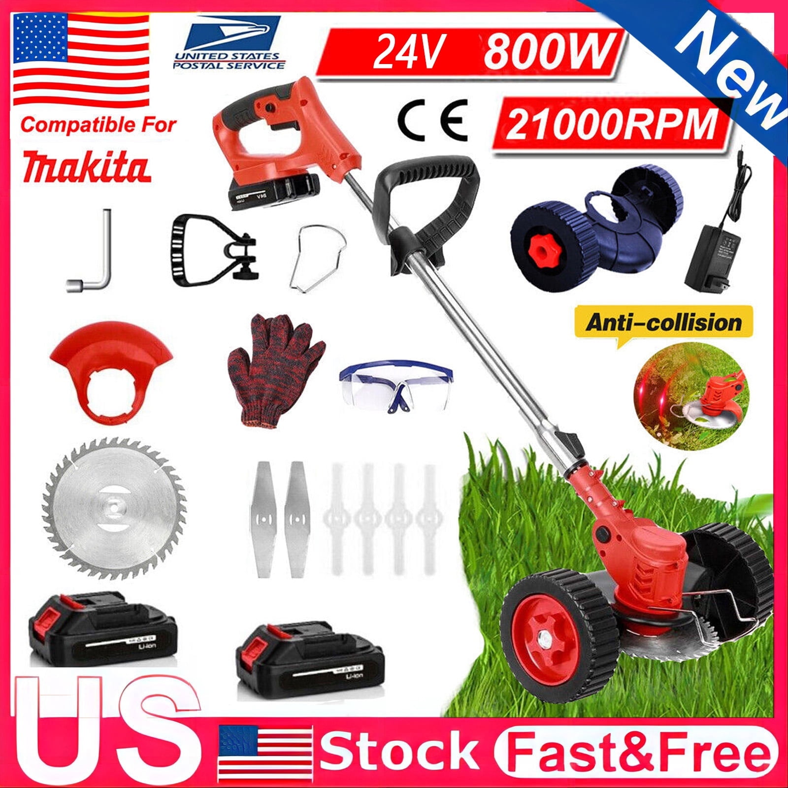 Cordless Grass Trimmer Electric Weed Eater Edger with Upgraded Wheels Walmart