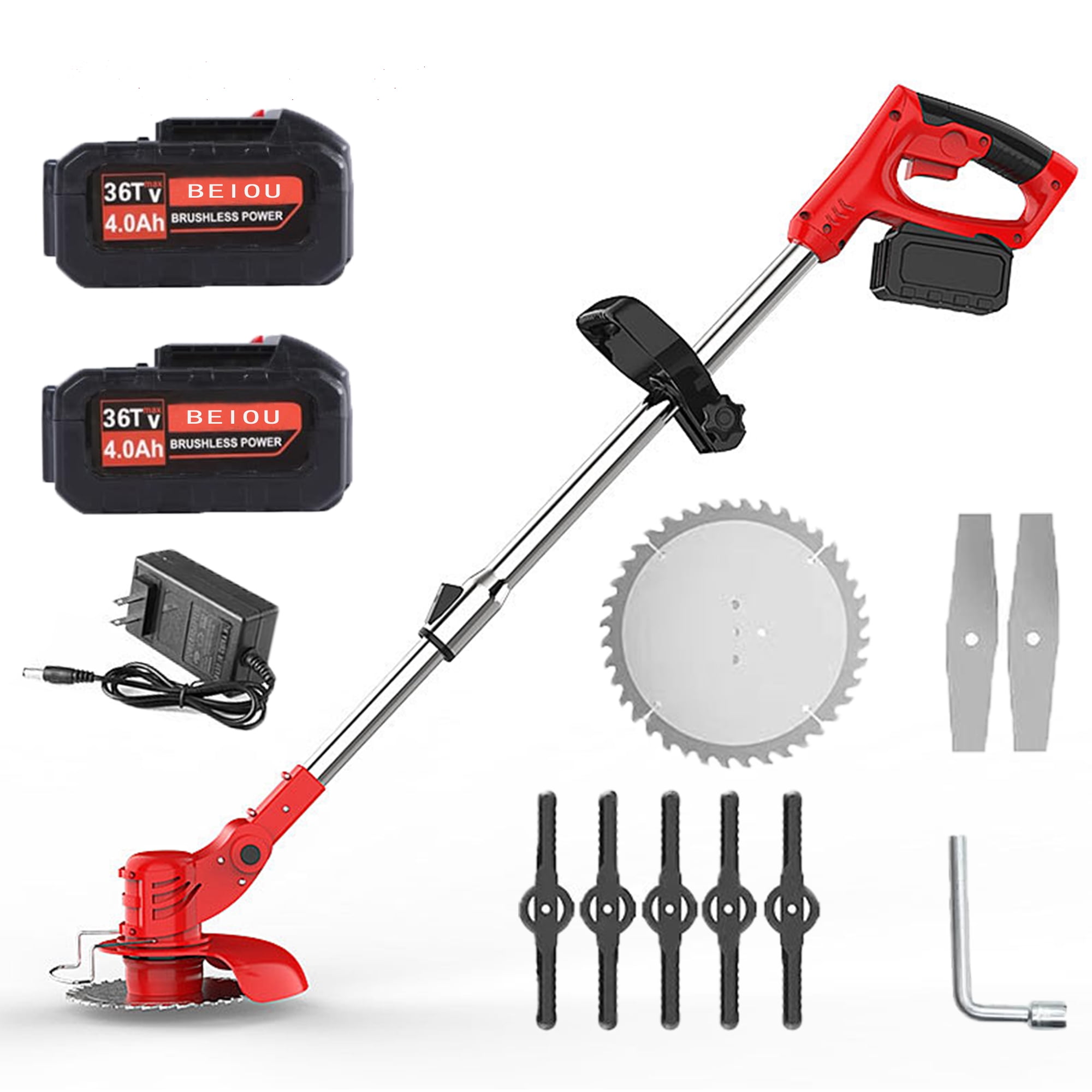 Grass Trimmer Cordless Electric Weed Eaters & Weed Trimmer with 3 Types Blades 2 Batteries