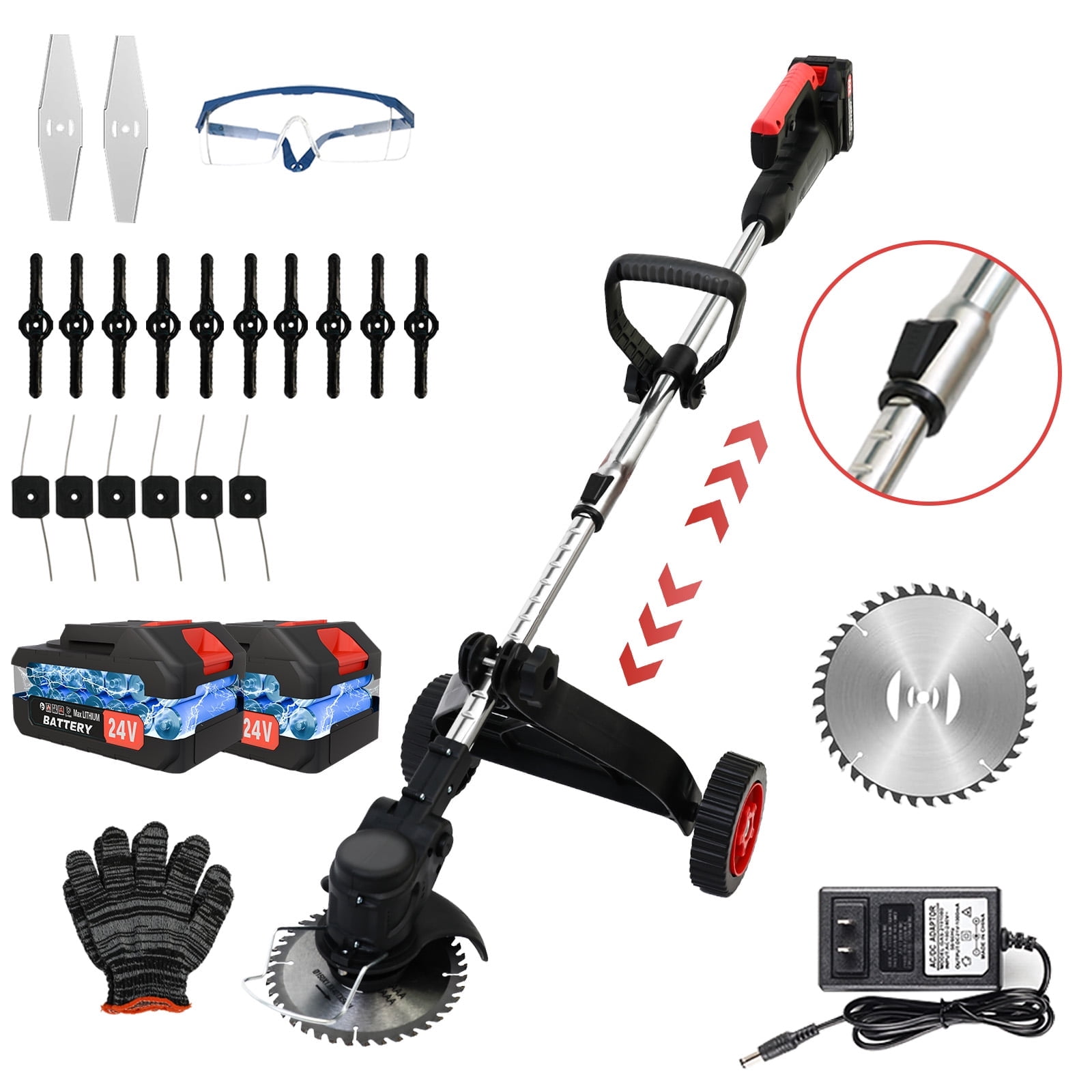 Grass Trimmer, Electric Cordless Weed Eater, Weed Wacker with 2000mAh Batteries, Lawn Edger Brush Cutting Machine Adjustable Handle